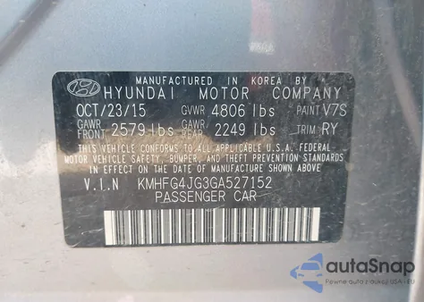 2016 Hyundai Azera из США, поврежденный, VIN KMHFG4JG3GA527152
